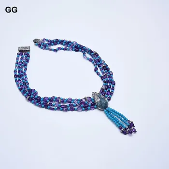 GG Bijuterii 4Strands Naturale Ametist Violet Albastru Turcoaz Colier Albastru CZ Deschide Păun Pandantiv Handmade Pentru Femei