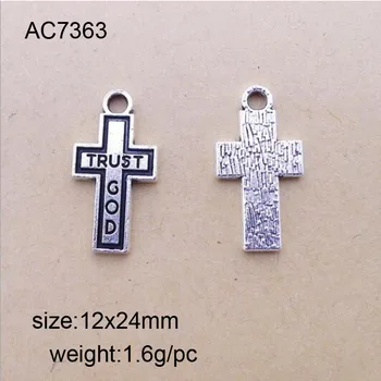 25pcs/lot Antichități Argint Culoare Aliaj 24x12mm Cruci Cu Încredere în Cuvântul lui Dumnezeu Farmec Pentru Bijuterii DIY Face