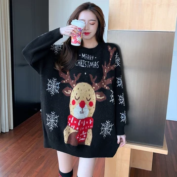 Crăciun Elan Pulover Roșu Femei Toamna Liber Leneș Coreean Dulce Tricotate Costume 2021 Mijlocul Iernii Lungi Pulovere Tricotaje S100