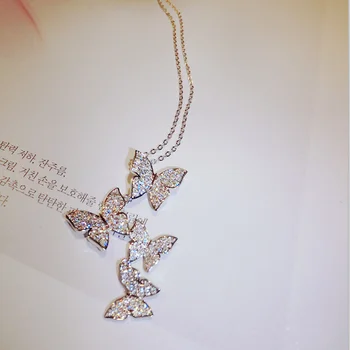 Drăguț Fluture Pandantiv Lung Lant Argint Placat Cu Bling Piatra De Zircon Colier Colier Moda Coreeană Bijuterii Colier Statement 20