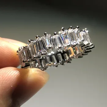 Trupa inele de deget de Lux ARGINT 925 LOGODNA NUNTA DESCHIDE Smarald tăiat Piatră de Diamant Inele de Bijuterii de Platină