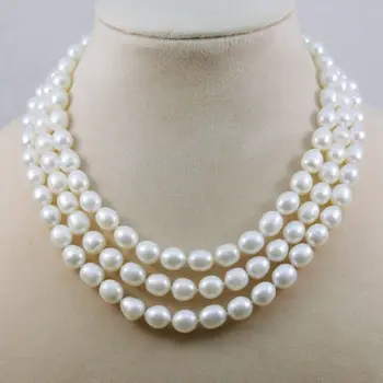 Mână înnodate frumos 3row 7-8mm apă proaspătă de cultură colier de perle albe 43-48cm moda bijuterii