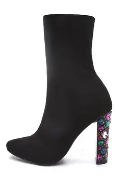 Carpaton 2019 Iarna Noi de Calitate de Top femei elastice cizme cu toc înalt cizme sexy diamante colorate toc gros rotund toe papuceii