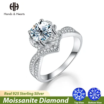 H & H Lux Moissanite Diamant de Formă Geometrică Halo Inele pentru Femei Reale Argint 925 Nunta Solitaire Bijuterii Fine