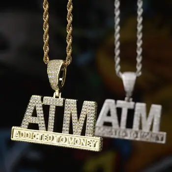 Hip Hop Micro Pave AAA+ Cubic Zirconia Bling Iced Out Dependent De Bani ATM Pandantive Colier pentru Bărbați Rapper-ul de Bijuterii de Aur de Culoare