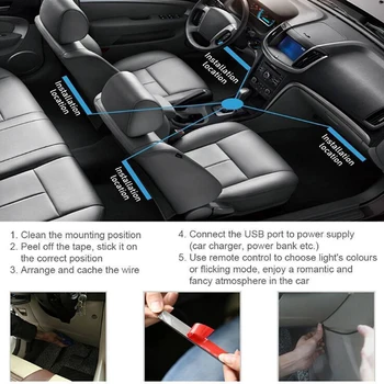 4buc / lot 9LED Auto Interior Atmosfera Picioare Benzi de Lumină Incarcator USB Decor Lampa RGB