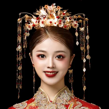 Nou Chinezesc Miresei Nunta Coroana de Păr Frizură Veche Haine Xiuhe Accesorii Vechi Romantic Nunta Tiara