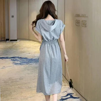 2022 Maneci Scurte Rochie de Femei Buzunar cu Fermoar cu Gluga Elegant Solid Rochii stil coreean Street-wear Fete Libere de Moda Casual