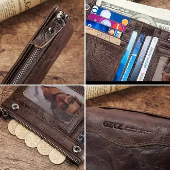 GROJITOO Crazy Horse piele barbati portofel de piele scurte anti RFID perie furt femei portofel cu fermoar dublu Card de portofel, Poseta de Monede