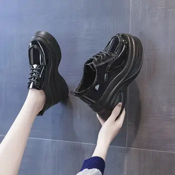 Creșterea înălțime Branț din Piele Mici Mary Jane Pantofi pentru Femei 2022 Primăvara și Toamna Noi Populare Brioșă cu Talpi Groase Mocasini