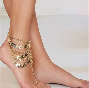 TRANSPORT GRATUIT Stil Nou B608 Femei Foita de Aur Lanțuri Ciucure Picior Cablajului Desculț Sandale Plaja Brățară Lanț de Glezna 2 Culori