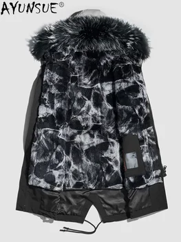 Jachetă de Iarnă Jachete pentru Barbati Hanorac cu Gluga Haine Blana de Iepure Rex Strat Gros Shearling Parka Chaqueta LXR288