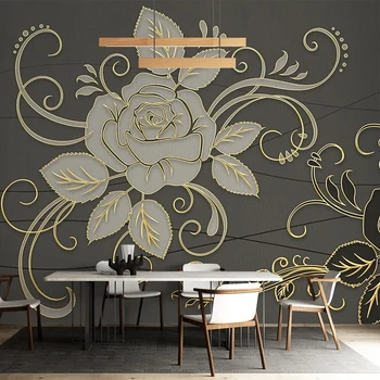 Foto personalizat Tapet Modern de Aur 3D Relief Linie de Desen de Flori de Trandafir Murală Lumina Lux Living Dormitor Fondul Autocolante