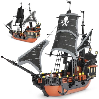 652PCS Legenda Pirati Nava Barca Bloc Creative Mare Barca Negru Decor Cărămizi Aseembly Copii, Jucarii Copii, Cadouri