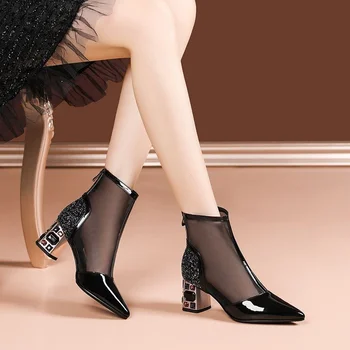 2022 Vara Nou Stil Britanic de Moda de Mari Dimensiuni Sandale Stras ochiurilor de Plasă Spate cu Fermoar Subliniat cu toc Înalt Pantofi pentru Femei