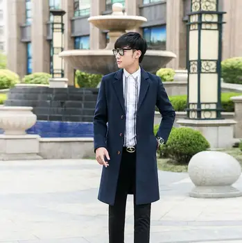 Barbatii coreeni timp haină de lână de afaceri costum casual cu guler barbati single-breasted lână haine kaki mens haina cașmir negru albastru 9XL