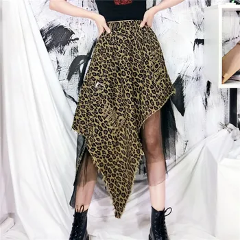 Streetwear Femei Camuflaj Denim Fusta Plasă de Îmbinare Asimetrie de Moda de talie Mare la Mijlocul Fusta Lunga de Vara pentru Femeie Vrac Blugi Fuste