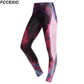 FCCEXIO 2019 Nou Creier Galaxy Mozaic 3D Imprimate Push-Up Slim Fitness Femei Jogging Pantaloni de Antrenament Femme Jambiere