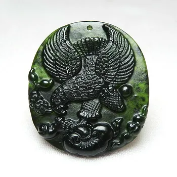 Natural Negru Verde Jad Eagle Pandantiv Colier Obsidian Chinez Sculptat manual Farmec Bijuterii de Moda Amuleta pentru Barbati Femei Cadouri