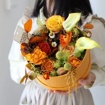 Flori Găleată Rotund din Piele Box Florar Ambalare Cadou Buchet Titularul Decor Acasă cu Capac pentru Nunta Ziua Îndrăgostiților