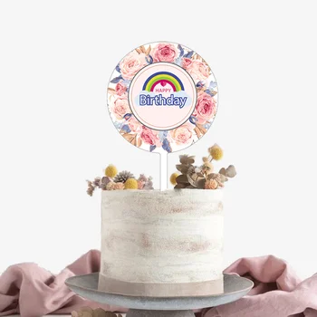 Runda Acrilice Colorate De Flori De Decorare Tort Happy Birthday Cake Decor Aniversare Decorare Tort Desert Decor