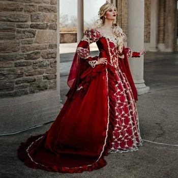 De Epocă Medievală Fantastică Rochie De Bal Rochii De Mireasa Victorian Halloween Petrecerea De Nunta Rochii De Robe Serată Roșu Rochii Plus Dimensiune