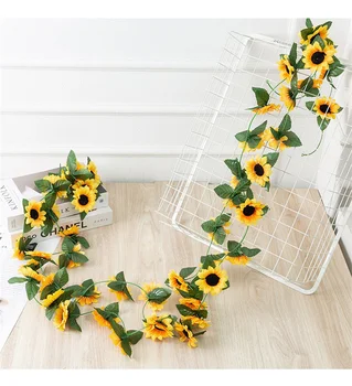 250cm Artificiale Floarea-soarelui, Viță de vie Agățat de Perete Flori de Matase pentru Nunta Acasă Grădină Cameră Decor Rattan Fals Plante Frunze