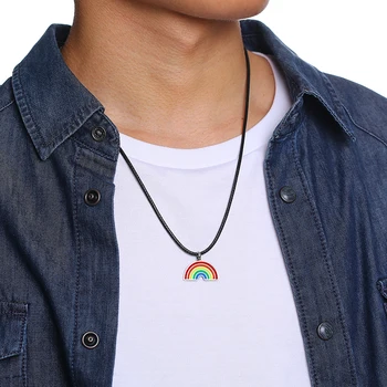 Frumos Curcubeu Forma Pandantiv din Otel Inoxidabil Gay Pride Colier Bijuterii Homosexual Cerat Coarda pentru Bărbați Accesorii la Modă