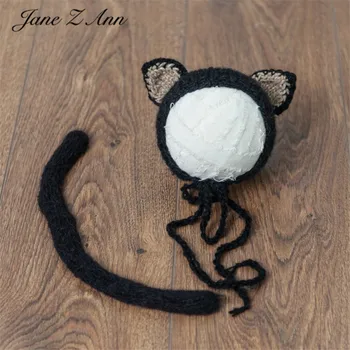 Jane Z Ann pisica mica minunat lână mohair pălărie coada în formă de cartofi meci de recuzită lână simțit pisica nou-născut studio de fotografiere elemente