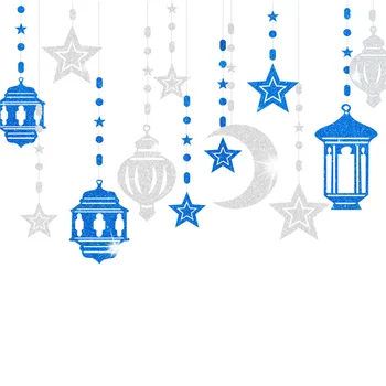 2023 EID Mubarak Ramadan Decoratiuni Partid Fericit Musulmana Islam Agățat de Stele, Luna Circle Dot Crescent Lampa Ghirlande Streamer