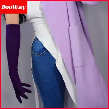 DooWay Femei Lână Cașmir Moda Mănuși Elastice de 20 inch Violet Închis Iarna Cald Opera Rochie Lungă Deget Mănuși