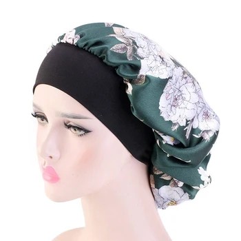 58cm imprimeu Floral Catifelat Headwrap Satin Bonete de Păr Capace Femei Banda Elastica Largă Doamna Capacul de Păr Pălărie Bijuterii Noapte de Dormit Capac