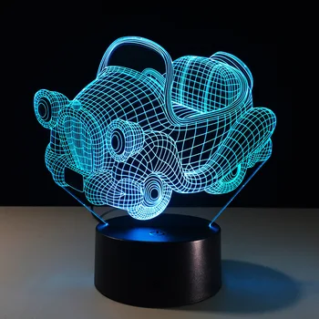 Retro Rock 3D Masina Lumina de Noapte Placa Acril 7 Culori Schimbare de Birou LED-uri Lampa de Masa 3D Iluzie Lămpi pentru Baieti Cadouri