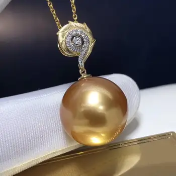 Bijuterii Fine 18K Aur Galben Natural Ocean Perla de Aur de 12-13mm Pandantiv Coliere pentru Femei Pandantive Perle FIne