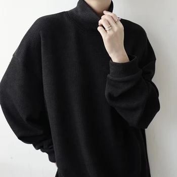 2022 Nou Toamna Iarna Guler Înalt Versatil Culoare Solidă Îngroșat Tricou Maneca Lunga coreeană de Moda de sex Masculin Topuri 9A6011