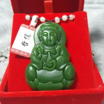 Zheru Bijuterii naturale Pure Hetian Biyu stereo Guanyin pandantiv Trei-culoare jad jad colier Națiune certificat