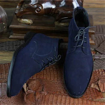 MALONEDE Bespoke Goodyear Bărbați Cizme de piele de Căprioară Piele de Mari Dimensiuni Barbati Casual Cizme Dantela-Up Negru/Albastru Primavara/Toamna Pantofi