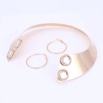 Culoare De Aur Colier Cercei Pentru Femei Superbe Metal Declarație Salopete Colier Set De Bijuterii De Moda Accesorii De Vânzare Fierbinte