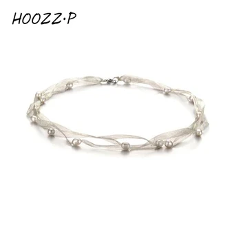 HOOZZ.P Moda Pearl de 5-6mm de Înaltă Calitate Alb de apă Dulce Colier de Perle de Cultură în Pură Panglică Colier Trendy Pentru Femei