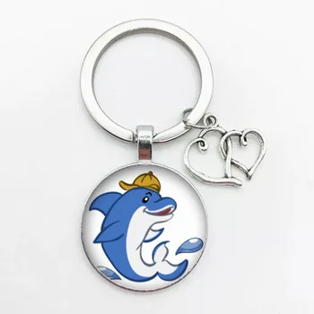 Personalitate de moda de mare de animale drăguț delfin cabochon sticla cheie inel de vacanță pentru copii rafinat cadou handmade, inel cheie