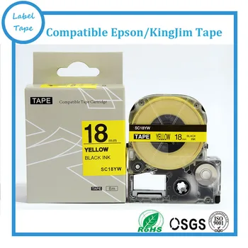 Compatibil LC Bandă SC18YW Eticheta Banda de 18mm Negru pe Galben pentru KINGJIM Labelworks
