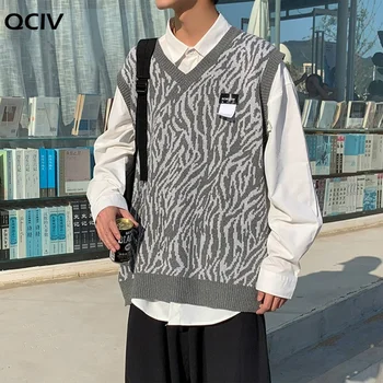 Vestă de Bărbați Model Zebra V-neck Harajuku stil coreean Ins Elegant din Umeri Largi Veste de Tricotat Elevii de Moda Chic