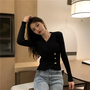 2021 Toamna Și Iarna coreean Noi Neregulate Slim V-neck Cardigan Temperament cu mâneci Lungi Tricotate Cardigan Feminin En*