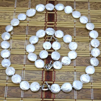 Monedă forma colier de perle Albe set de 11-12mm colier 18