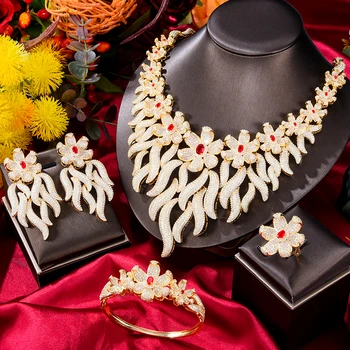 KellyBola Etiopian Dubai Bijuterii Moda Rafinat Personalizare de Lux Zircon Floare Colier Set de Bijuterii Femei Cercei