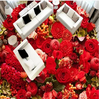Beibehang parchet estetic frumos trandafir mare, living 3D gresie podea 3D din pvc gros, rezistent la uzura ultra-verde floorin