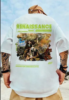 Dimensiunea Europa și America Chaopai Grăsime haine pentru Bărbați de Mari Dimensiuni Guochao Libertate Pictură în Ulei cu Maneci Scurte T-shirt Retro Jumătate Maneca