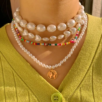 SIMT Boemia stil Baroc Inima Perla Cravată Colier de Aur Hartă a Lumii Pandantiv Pearl Margele Colier Pentru Femei Moda Bijuterii