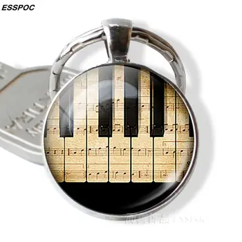 Moda Tastatură De Pian Foto Pandantiv Cheie Lanț De Argint De Epocă Culoare Breloc Instrumente Muzicale Sticla Pandantiv Bijuterii Cel Mai Frumos Cadou