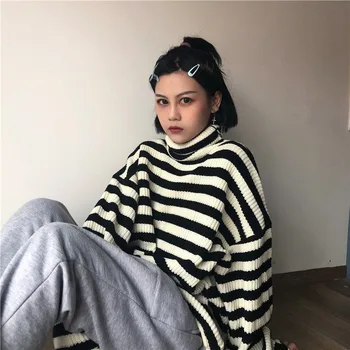 Pulover Femei Harajuku Șic cu Dungi Simplu All-meci Fierbinte de Vânzare Trendy Stil BF Adolescenti Tricotaje de Bază Preppy Îmbrăcăminte